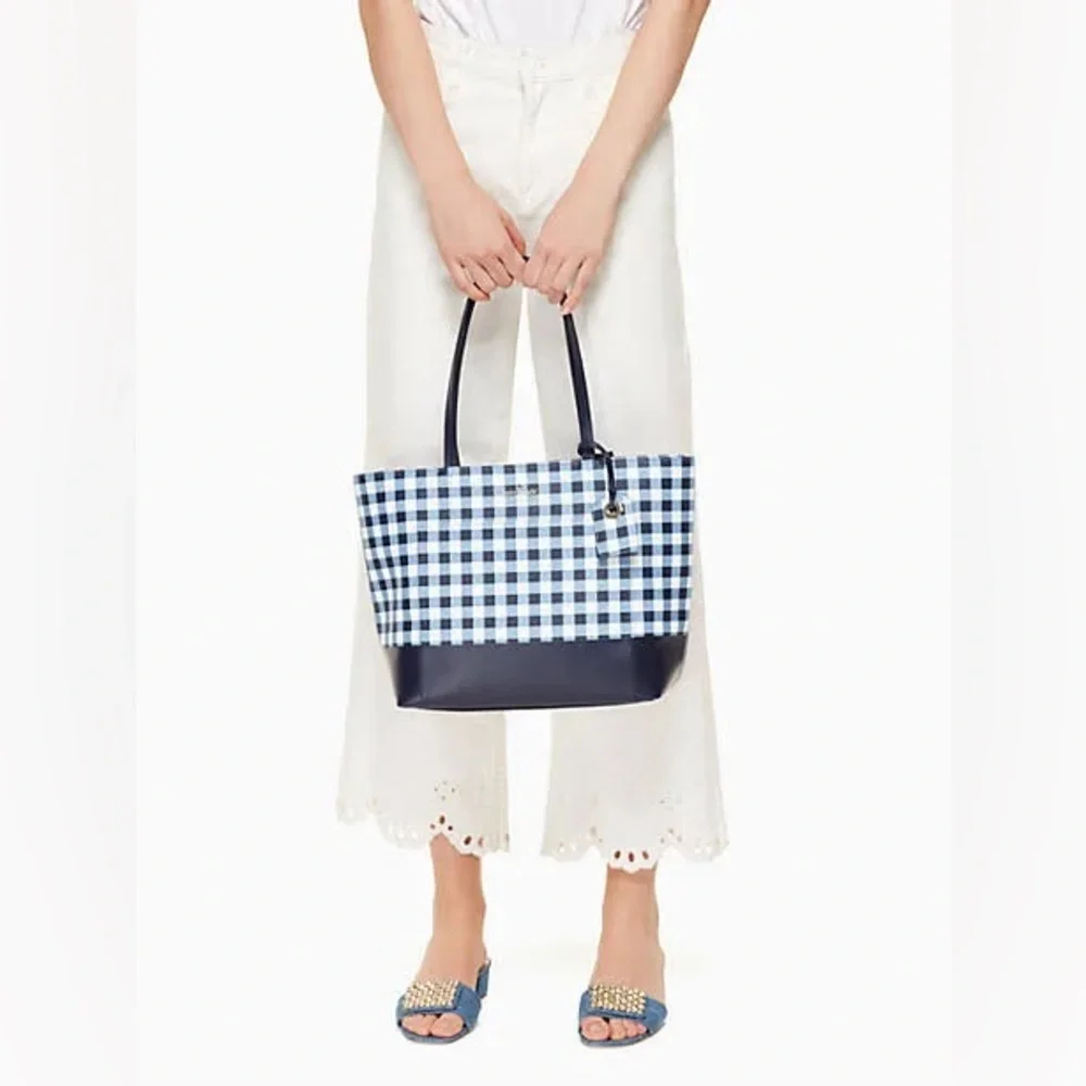 kate spade Blue Gingham Leather Trim Tote
